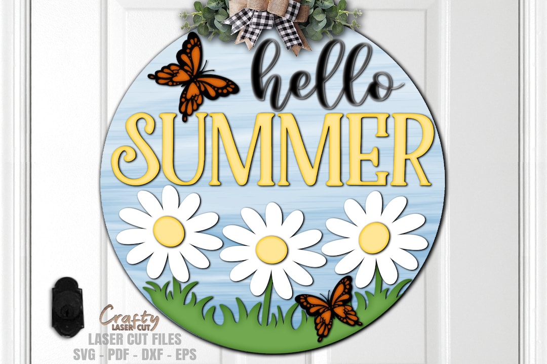 Summer Door Hanger SVG - Laser Cut File - Hello Summer Svg - Butterfly ...