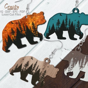 Bear Earrings Svg - Laser Cut Files - Bear SVG - Forest Earring Svg - Forest Bear Earrings Svg - Glowforge Earring File - Glowforge Files