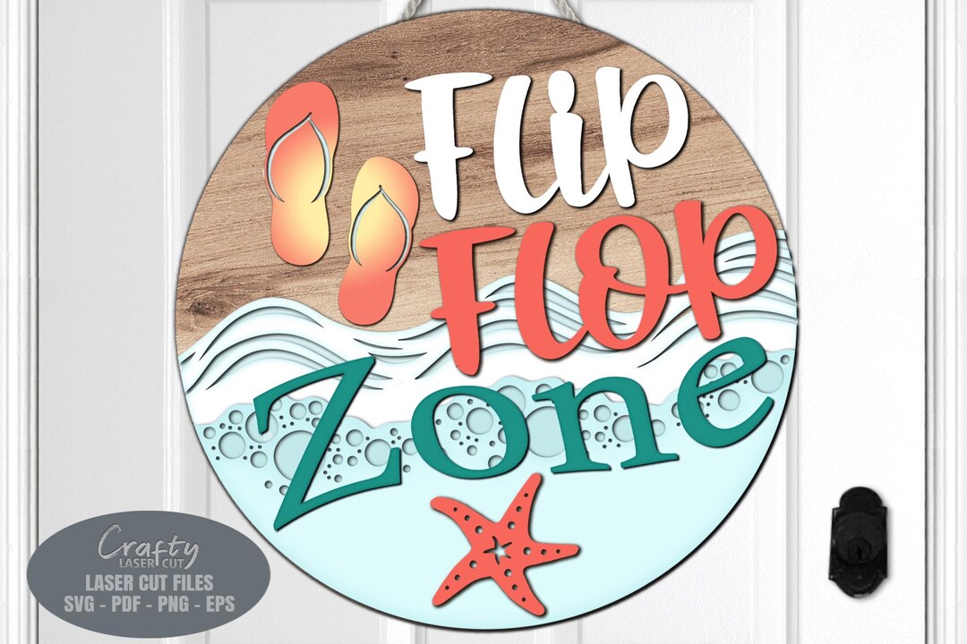 Beach Door Hanger SVG - Laser Cut Files - Beach Svg - Flip Flop SVG ...