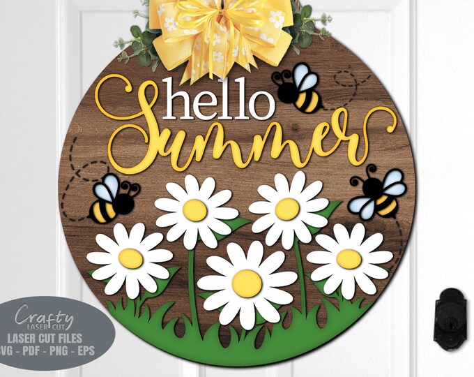 Daisy Hello Summer Sign Svg - Summer Door Hanger Svg - Summer Welcome ...