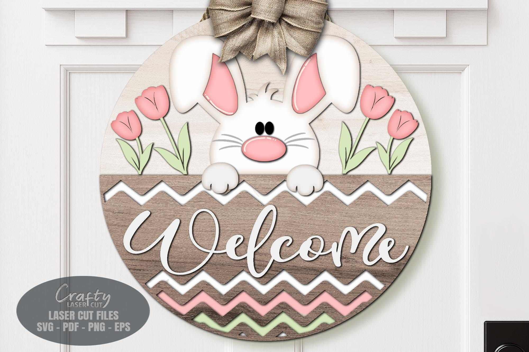 Easter Bunny Door Hanger SVG Laser Cut Files, Tulip Floral Welcome Sign ...
