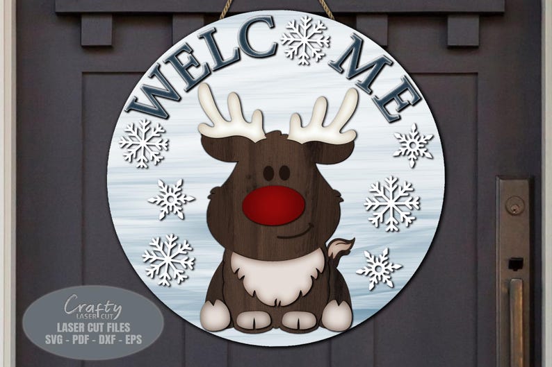 Christmas Door Hanger SVG Laser Cut Files: Reindeer Welcome Sign SVG ...