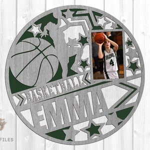 Girls Basketball Sign SVG - Glowforge Laser Cut Files - Monogram Basketball SVG - Basketball Door Sign SVG - Megaphone Svg - Photo Frame