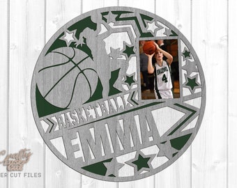 Girls Basketball Sign SVG - Glowforge Laser Cut Files - Monogram Basketball SVG - Basketball Door Sign SVG - Megaphone Svg - Photo Frame