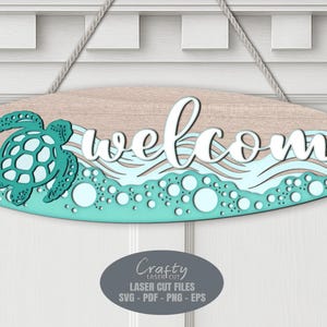 Beach Door Hanger SVG Laser Cut Files, Sea Turtle Welcome Sign SVG, Surfboard Door Sign, Glowforge Files, xTool