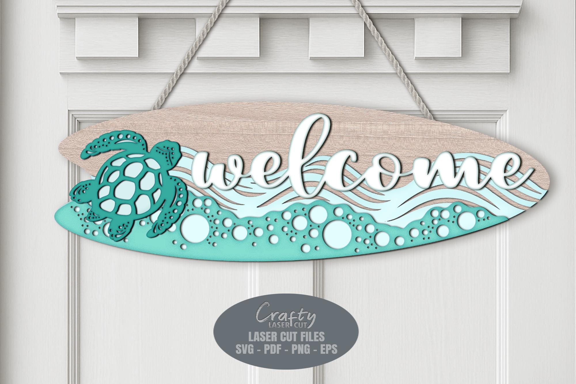 Beach Door Hanger SVG Laser Cut Files, Sea Turtle Welcome Sign SVG