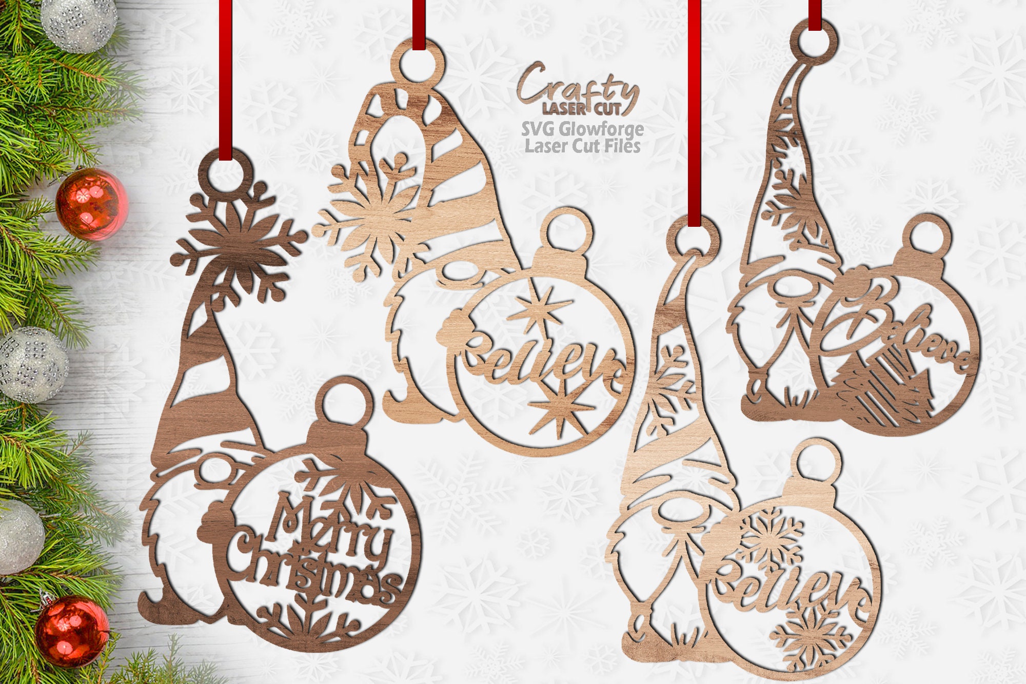 Ornament SVG Bundle Laser Cut Files Gnome Ornament Svg - Etsy