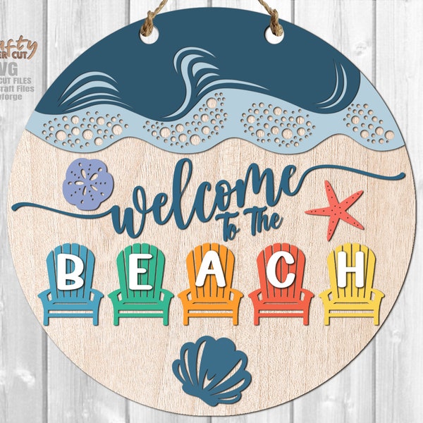 Beach Door Hanger SVG - Laser Cut Files - Beach SVG - Adirondack Chairs SVG - Welcome Sign Svg - Front Door Sign Svg - Glowforge Files