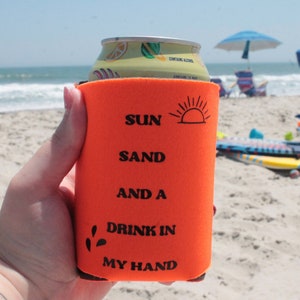 Solsand och en drink i min hand Hopfällbara burkkylar, burkkylare, dryckesisolator, strandburkkylare Burkkylare, solsand och en drink
