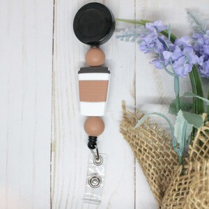 Coffee Badge Reel, Retractable Badge Reel, Teacher Badge Reel, Silicone Beaded Badge Reel, Nurse Badge Reel, Retractable Badge, Silicone