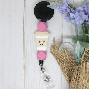 Coffee Badge Reel, Retractable Badge Reel, Teacher Badge Reel, Silicone Beaded Badge Reel, Nurse Badge Reel, Retractable Badge, Silicone