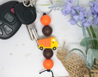 Dump Truck Silicone Beaded Keychain, Dump Truck Keychain, Vehicle Keychain, Kid Keychains, Keychain for Children, Truck Keychain, Trucker