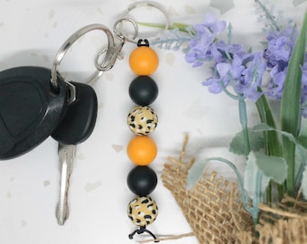 ブラック チーター プリント シリコン ビーズ キーチェーン、チーター キーチェーン、ビーズ キーチェーン、彼女へのギフト、お母さんへのギフト、車用キーチェーン、チーター プリント