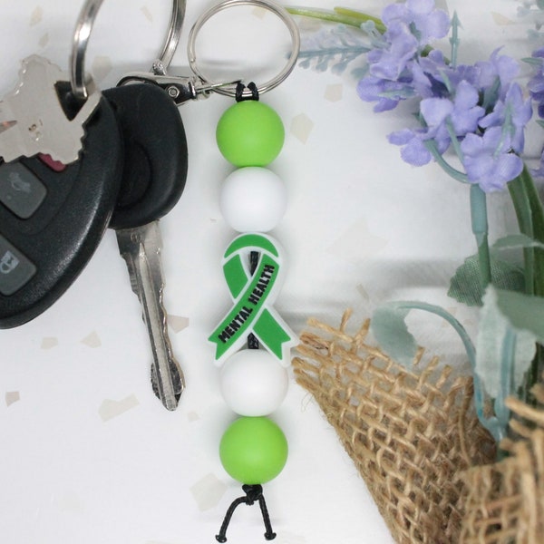 Mental Health Awareness Ribbon Silicone Beaded Keychain, Mental Health Keychain, Mental Health Ribbon, Ribbon Keychain, Awareness Keychain