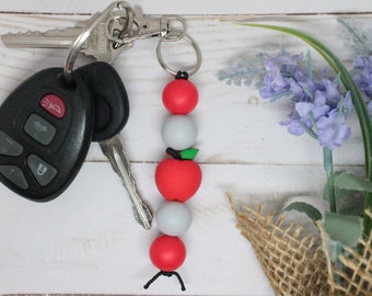 Red Apple Silicone Beaded Keychain, Apple Keychain, Silicone Beaded Keychain, Silicone Keychain, Keychain for Keys, Teacher Keychain