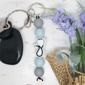 Stethoscope Silicone Beaded Keychain, Nursing Keychain, Stethoscope Gift, Doctor Gift, Gifts for Her, RN Keychain, Gifts for Nurse
