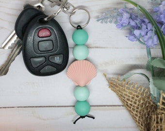 Seashell Silicone Beaded Keychain, Ocean Keychain, Silicone Beaded Keychain, Silicone Keychain, Keychain for Keys, Beach Keychain