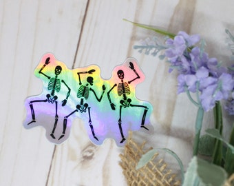 Holographic Dancing Skeleton Sticker, Dancing Skeleton Sticker, Waterproof Sticker, Holographic Sticker, Halloween Sticker
