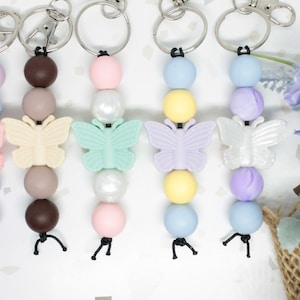 Butterfly Silicone Beaded Keychain, Butterfly Gift, Gifts for Her, Pink Butterfly Keychain, Beige Butterfly, Mint Butterfly, Butterfly