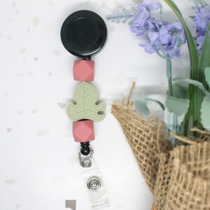 Sage Leaf Badge Reel, Retractable Badge Reel, Teacher Badge Reel, Silicone Beaded Badge Reel, Nurse Badge Reel, Retractable Badge