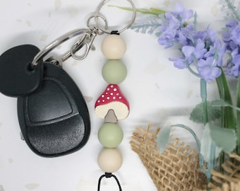 Mushroom Silicone Beaded Keychain, Mushroom Gift, Plant Keychain, Cute Mushrooms, Mushroom Charm, Cottage Core Keychain, Hippie Keychain