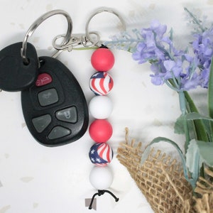 USA Flag Silicone Beaded Keychain, Flag Keychain, American Flag Keychain, Fourth of July Keychain, Military Keychain, Flag Keychain Gift