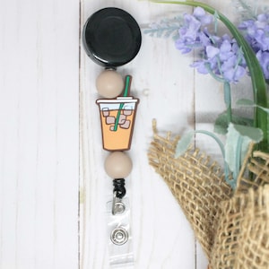 Iced Coffee Badge Reel, Retractable Badge Reel, Teacher Badge Reel, Silicone Beaded Badge Reel, Nurse Badge Reel, Retractable Badge