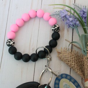 Hot Pink Leopard Silicone Wristlet, Wristlet Keychain, Leopard Wristlet, Beaded Wristlet, Silicone Keychain, Wristlet for Keys, Leopard