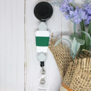 Coffee Badge Reel, Retractable Badge Reel, Teacher Badge Reel, Silicone Beaded Badge Reel, Nurse Badge Reel, Retractable Badge, Silicone
