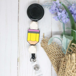 Pencil Badge Reel, Retractable Badge Reel, Teacher Badge Reel, Silicone Beaded Badge Reel, Nurse Badge Reel, Retractable Badge, Silicone