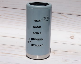 Solsand och en drink i min hand Burkkylare, Burkkylare, Smal burkkylare, Burkkylare i rostfritt stål, Dryckesisolator