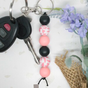 Pink Cow Print Silicone Beaded Keychain, Cow Print Keychain, Cow Keychain, Cowboy Keychain, Cowgirl Keychain, Cow Accessories, Cow Gifts