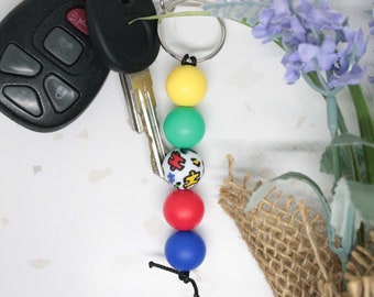 Autism Awareness Silicone Beaded Keychain, Autism Acceptance Keychain, Autism Keychain, Autism Puzzle Piece Keychain, Puzzle Keychain, ASD
