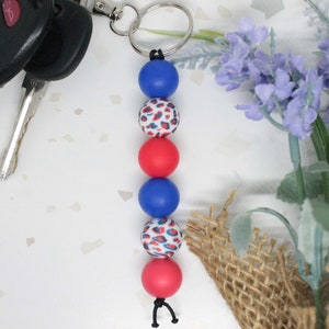 USA Leopard Print Silicone Beaded Keychain, USA Keychain, Fourth of July Keychain, Leopard Print Keychain, Leopard Gifts, Keychains for Her