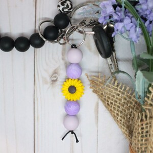 Purple Marble Sunflower Silicone Beaded Keychain, Sunflower Keychain, Beaded Keychain, Silicone Keychain, Purple Keychain, Flower Keychain