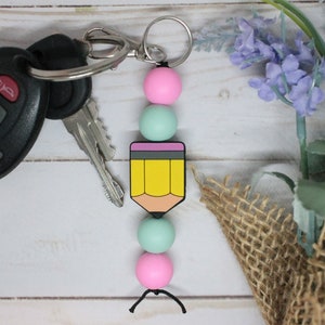 Bright Pencil Silicone Beaded Keychain, Pencil Keychain, Teacher Keychain, Silicone Beaded Keychain, Silicone Keychain, Beaded Keychain