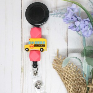 School Bus Badge Reel, Retractable Badge Reel, Bus Driver Badge Reel, Silicone Beaded Badge Reel, Bus Driver, Retractable Badge, Silicone