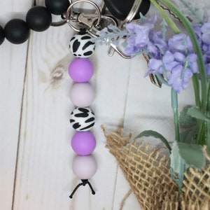 Purple Cow Silicone Beaded Keychain, Cow Keychain, Silicone Keychain, Beaded Keychain, Backpack Keychain, Cow Gift, Women Keychain