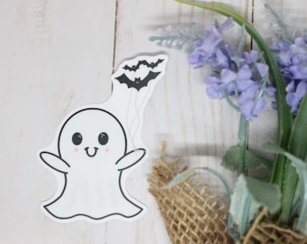 Ghost Holding Bat Balloons Sticker, Ghost Sticker, Cute Ghost Sticker, Halloween Sticker, Spooky Sticker, Spooky Ghost, Witchy Sticker