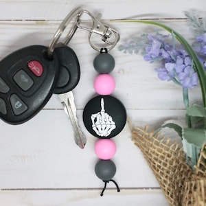 Skeleton Middle Finger Silicone Beaded Keychain, Skeleton Keychain, Middle Finger Keychain, Silicone Beaded Keychain, Silicone Keychain