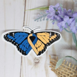 Down Syndrome Ribbon, Down syndrome Butterfly Ribbon, DS Butterfly, DS Ribbon, Down Syndrome Yellow & Blue, DS Sticker, Disabilities