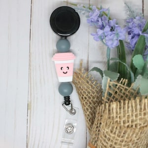 Coffee Badge Reel, Retractable Badge Reel, Teacher Badge Reel, Silicone Beaded Badge Reel, Nurse Badge Reel, Retractable Badge, Silicone