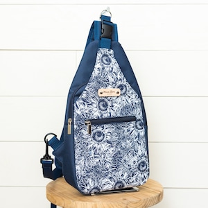 Women Navy Blue Waterproof Canvas Sling Backpack, Chest Bag, Backpack Purse, Daily Essential Sling Pack for Women, Travel Crossbody Bag