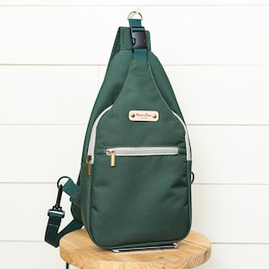 Women Forest Green Waterproof Canvas Sling Backpack, Chest Bag, Backpack Purse, Daily Essential Sling Pack for Women, Travel Crossbody Bag