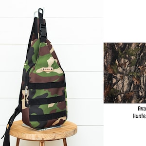 Men Camo Waterproof Canvas Sling Backpack Bag, Daily Sling Pack for Men, Travel Crossbody, Chest Bag, Gift for Him, Handsfree Sling Bag