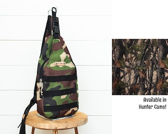 Men Camo Waterproof Canvas Sling Backpack Bag, Daily Sling Pack for Men, Travel Crossbody, Chest Bag, Gift for Him, Handsfree Sling Bag