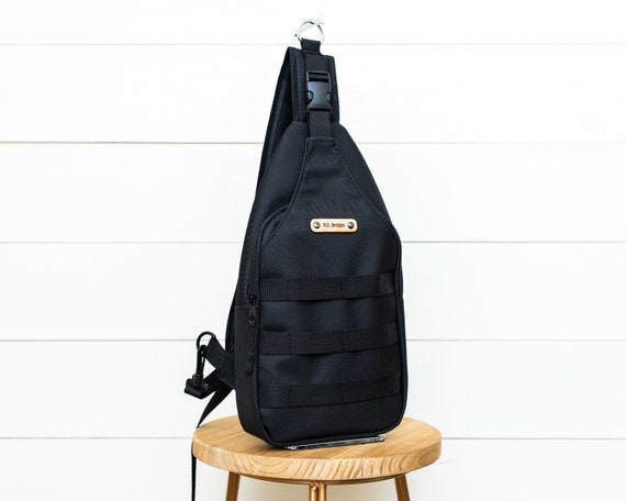 Men Black Waterproof Canvas Sling Bag Shoulder Bag Daily Sling Pack for Men Travel Crossbody Chest Bag Gift for Him Handsfree Sling Etsy