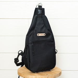 Men Black Waterproof Canvas Sling Bag, Shoulder Bag, Daily Sling Pack for Men, Travel Crossbody, Chest Bag, Gift for Him, Handsfree Sling