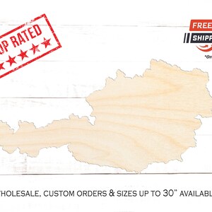 Austria Europe Wood Cutout, Austria Europe Crafting Blanks, Unfinished Wooden Austria Europe Shape, Shape of Austria Europe Home Decor