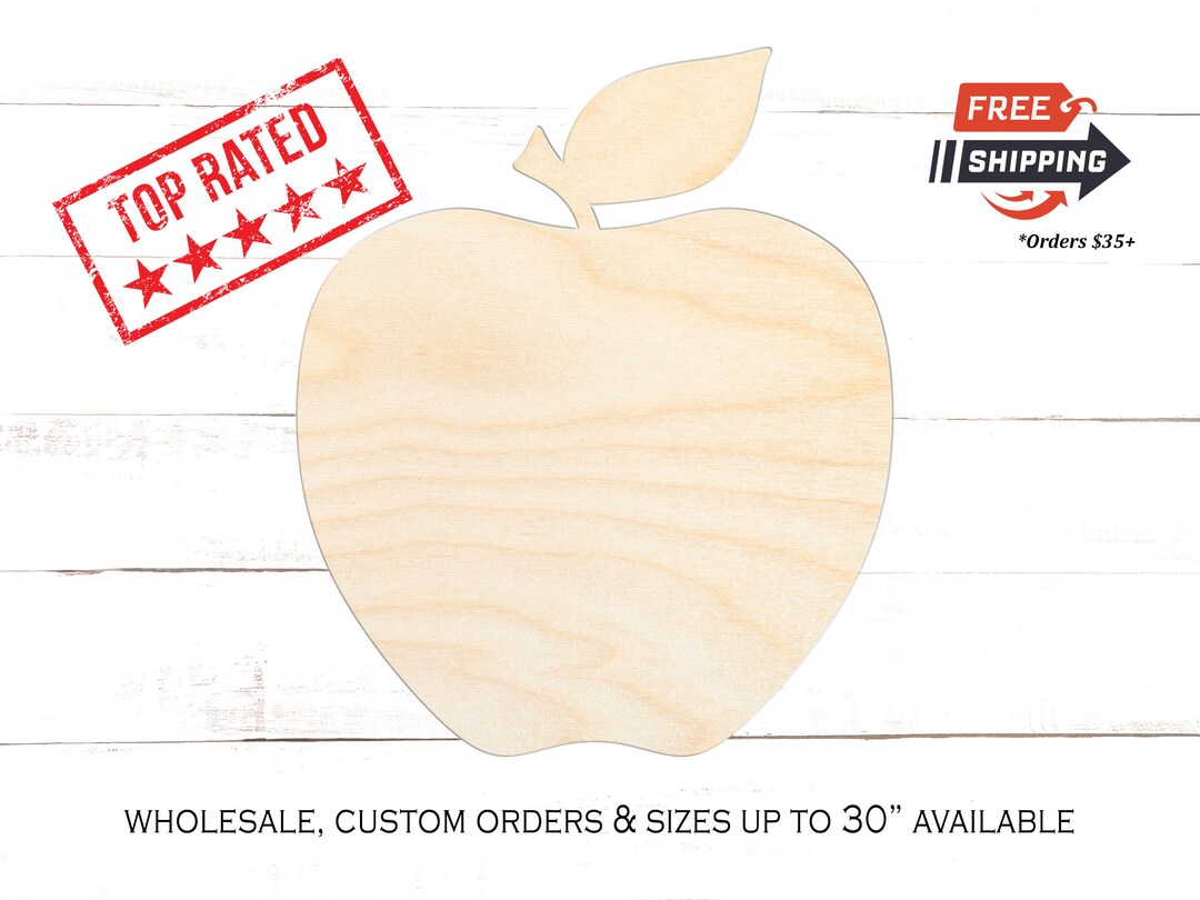 Apple Wood Cutout, Apple Crafting Blanks, Unfinished Wooden Apple Shape